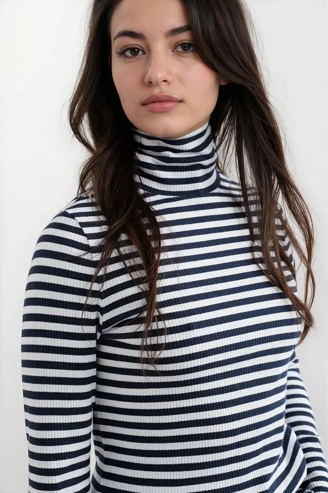 Striped Ribbed Roll Neck Top