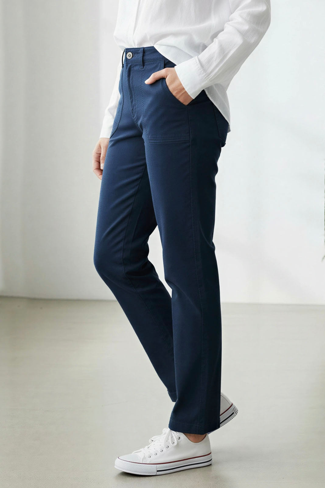 Patch Pocket Straight Leg Cotton Chinos