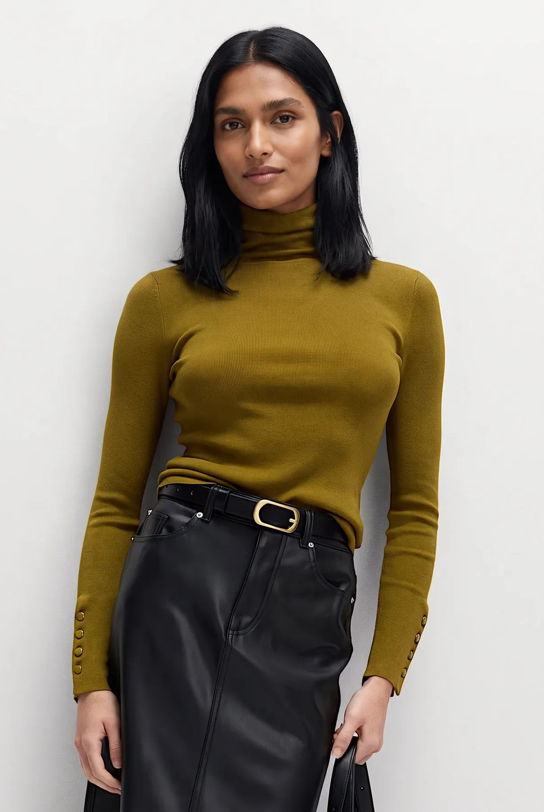 Fine Knit Roll Neck Button Cuff Jumper