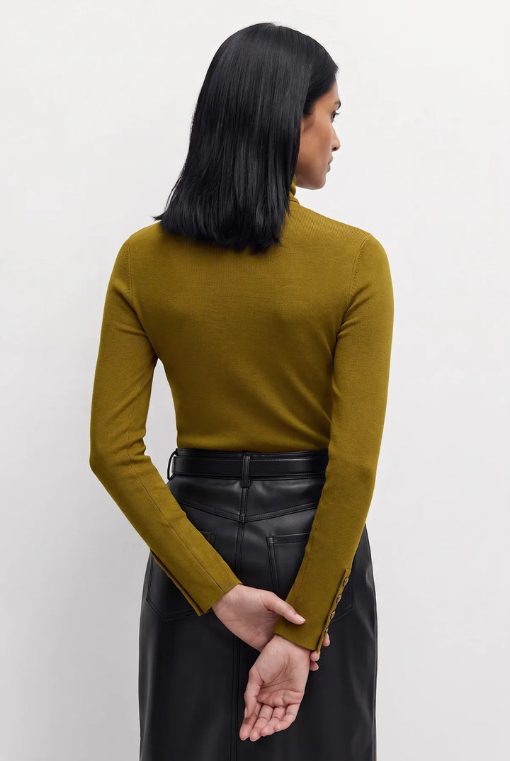 Fine Knit Roll Neck Button Cuff Jumper