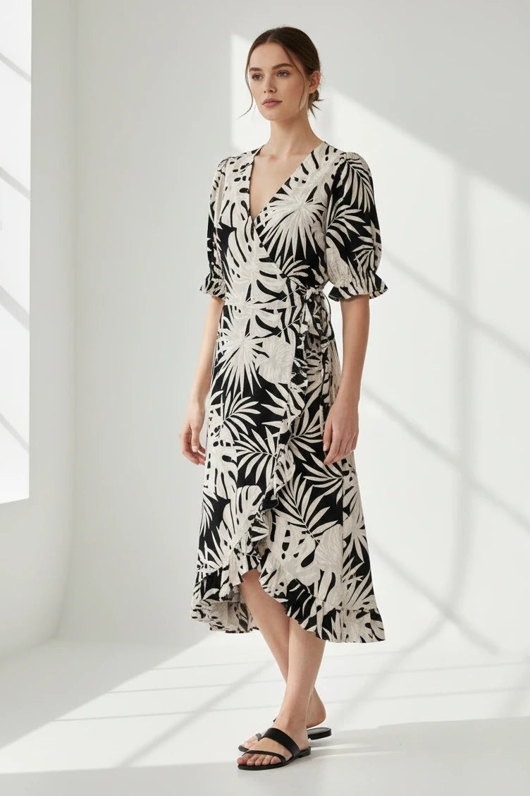 Palm Leaf Wrap Dress