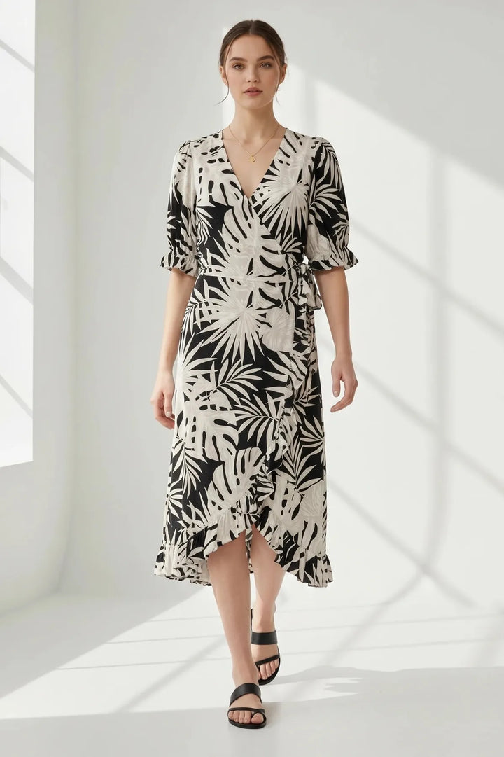 Palm Leaf Wrap Dress