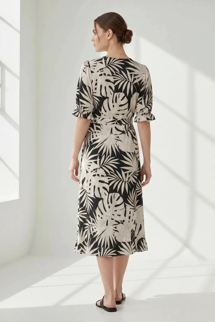 Palm Leaf Wrap Dress