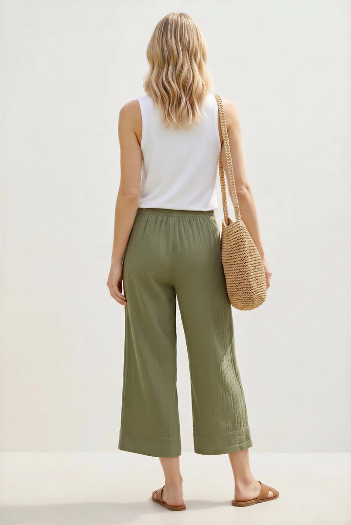 Per Una Khaki Crinkle Texture Wide Leg Culottes