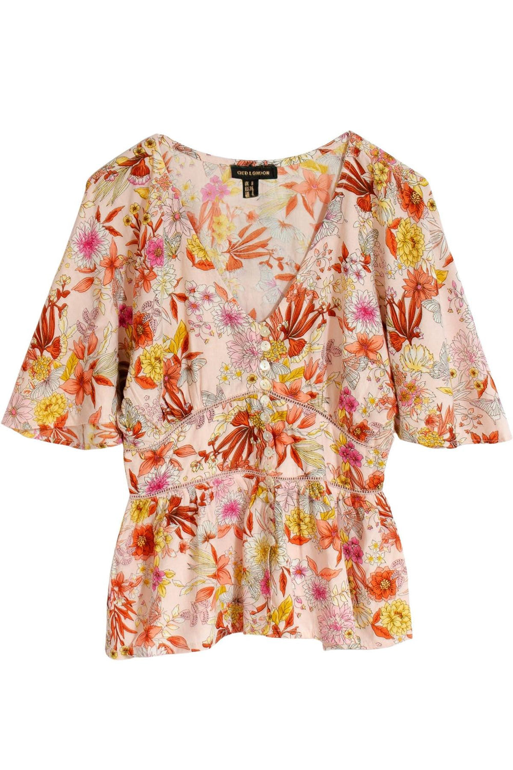 Floral Short Sleeve V Neck Blouse-Secret Label