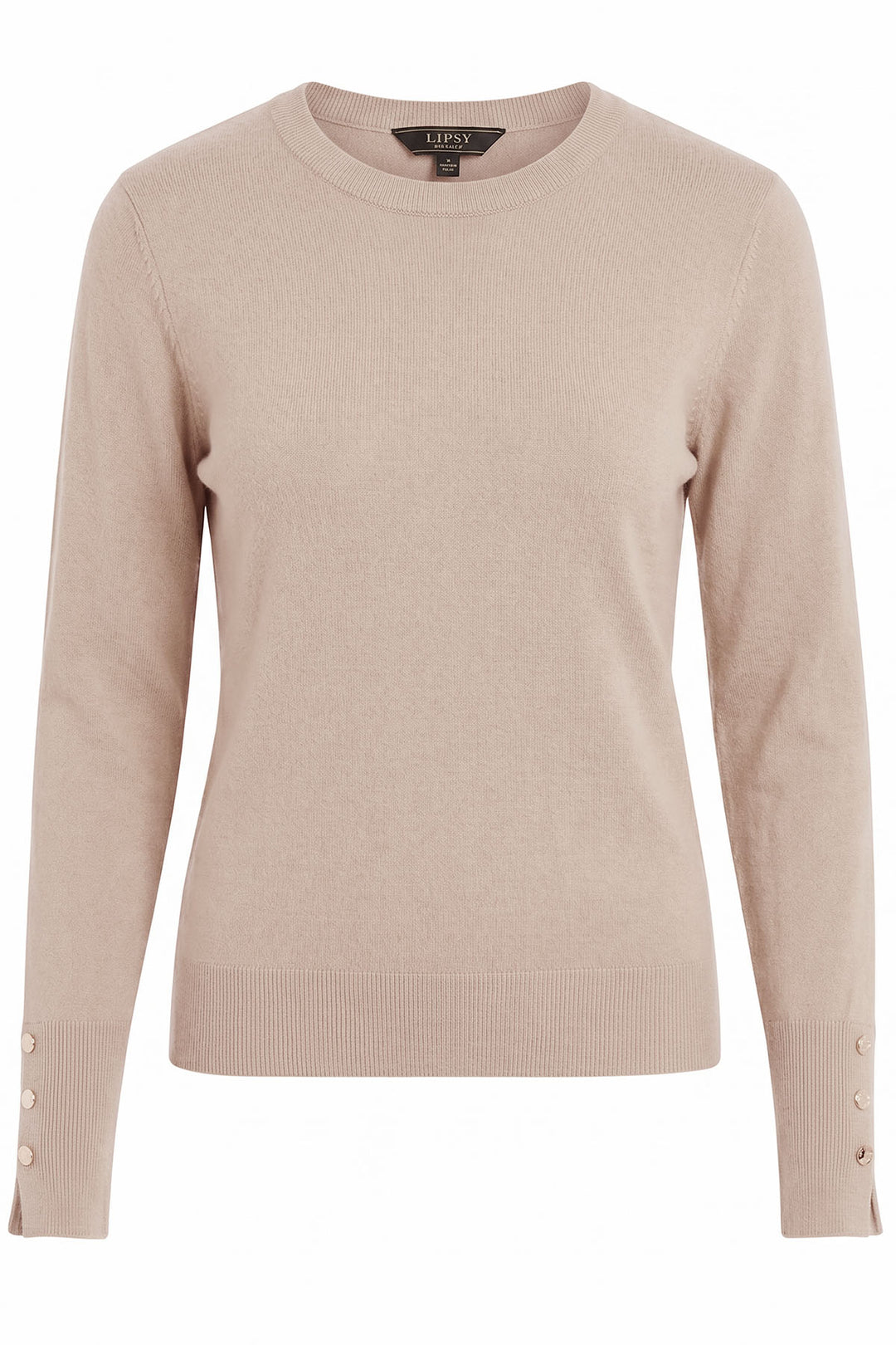 Button Cuff Light Knit Crew Neck Jumper