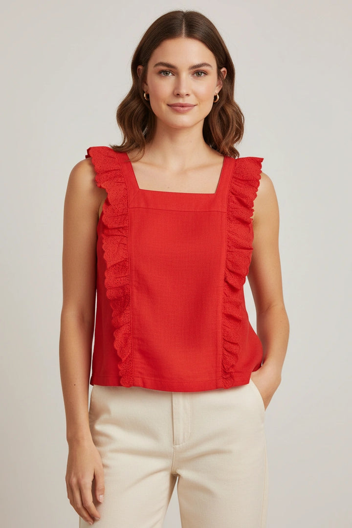 Broderie Button Detail Blouse Top