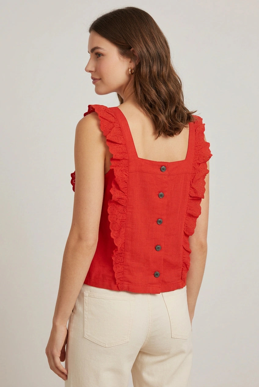 Broderie Button Detail Blouse Top