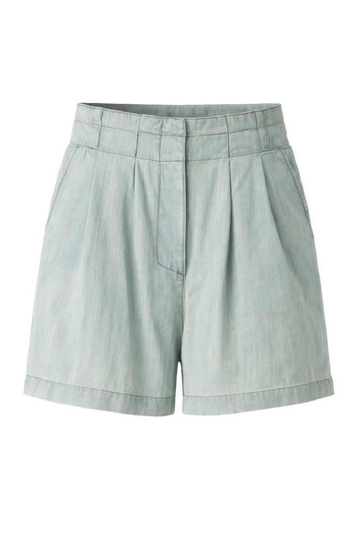 Pale Blue Chambray Pleat Front Shorts