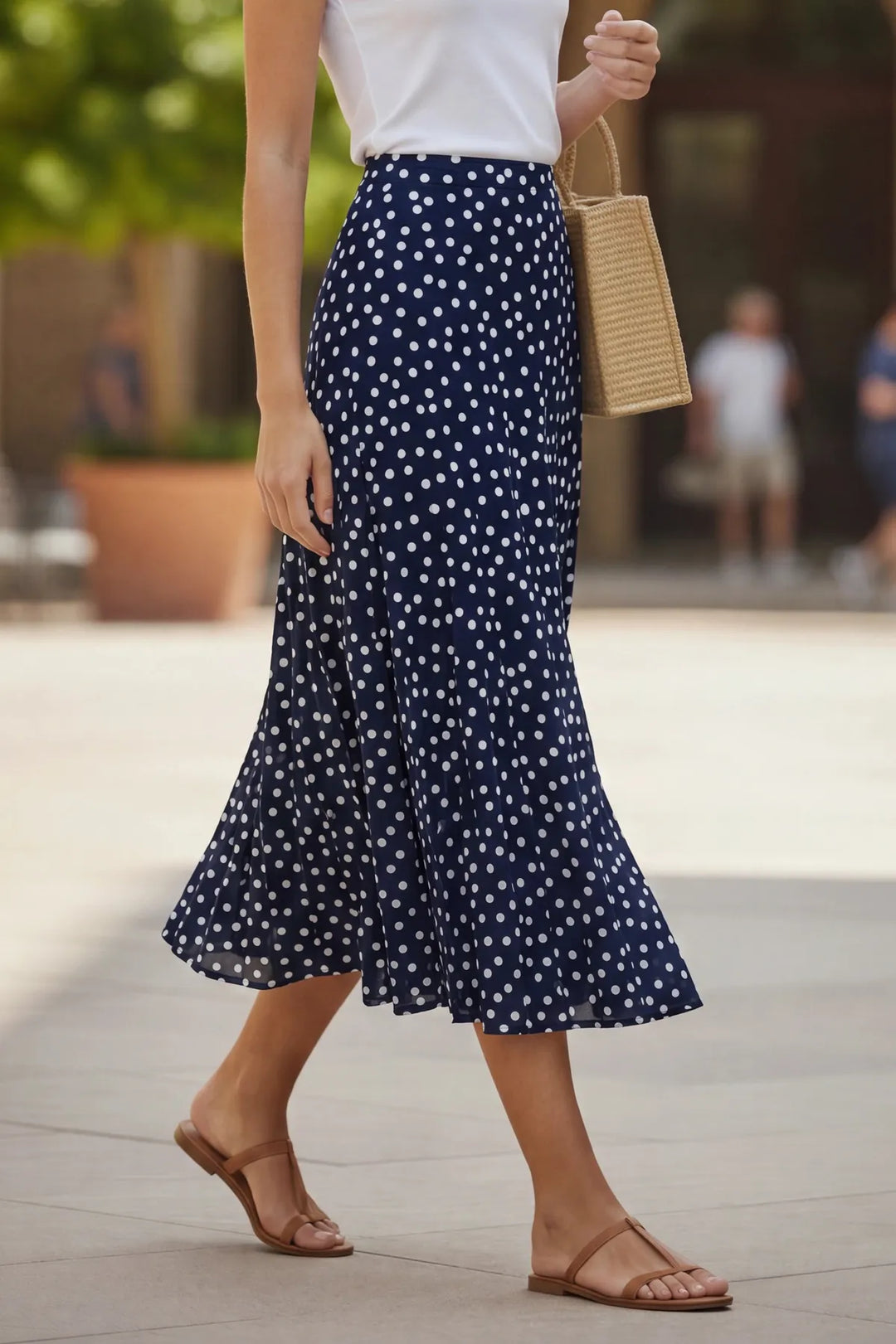 Navy Spotty Midi Skirt