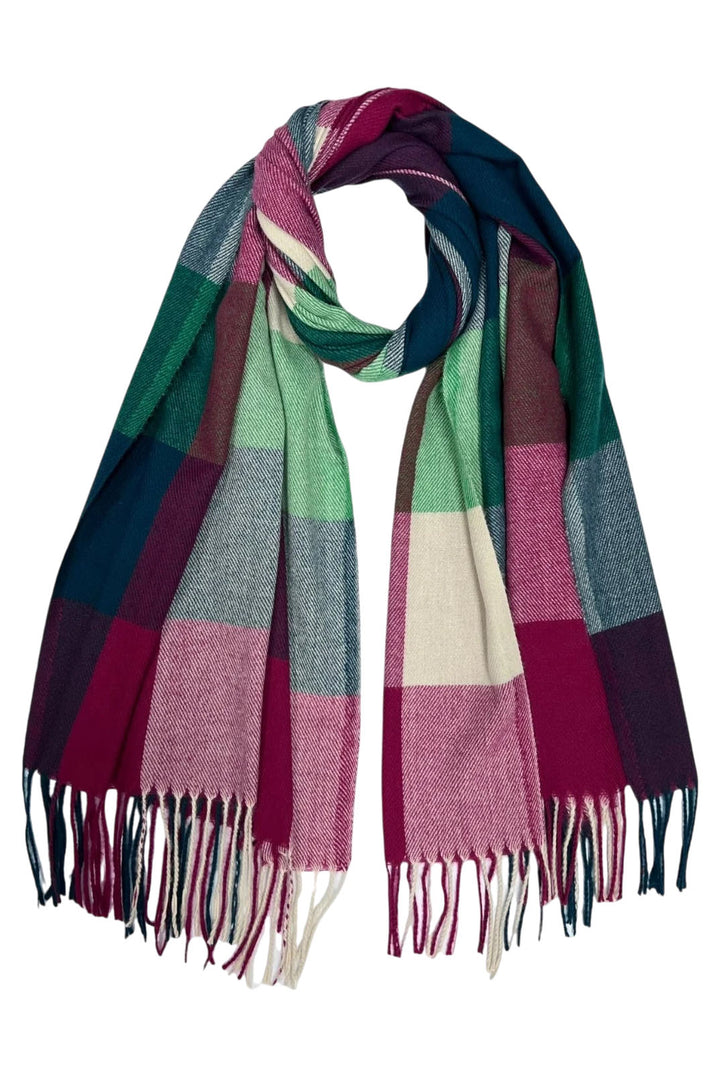 Super Soft Festive Multi Check Scarf With Tassels