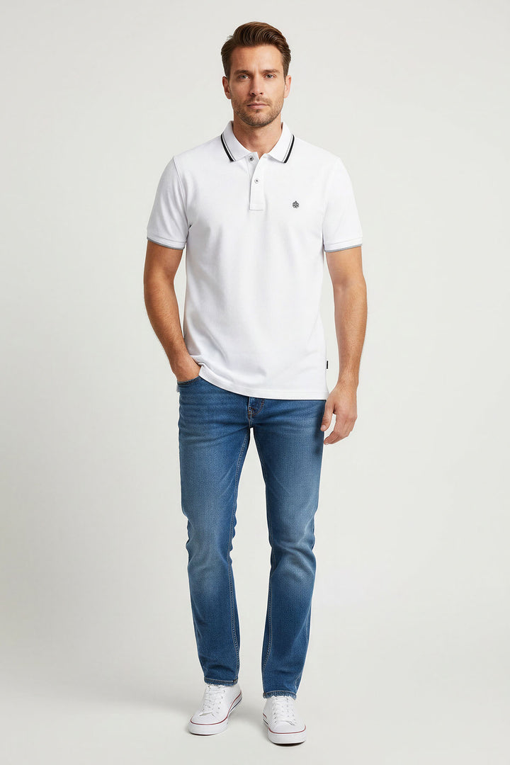 Stripe Detail Cotton Polo Shirt