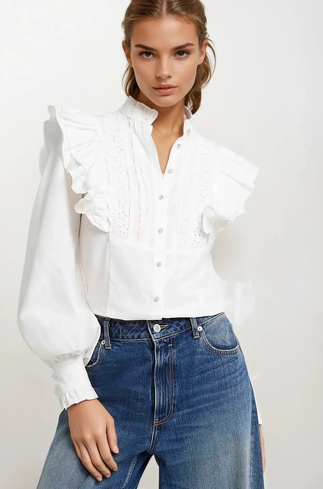 Ruffle Broderie Puff Sleeve Blouse – Secret Label - Main Image