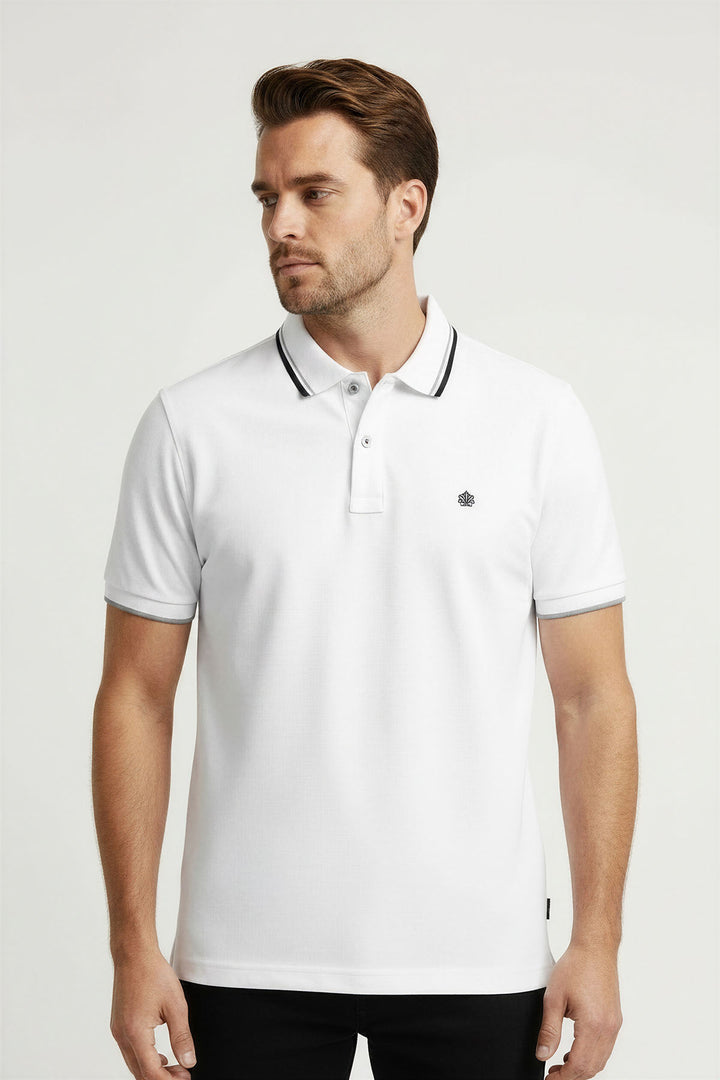 Stripe Detail Cotton Polo Shirt