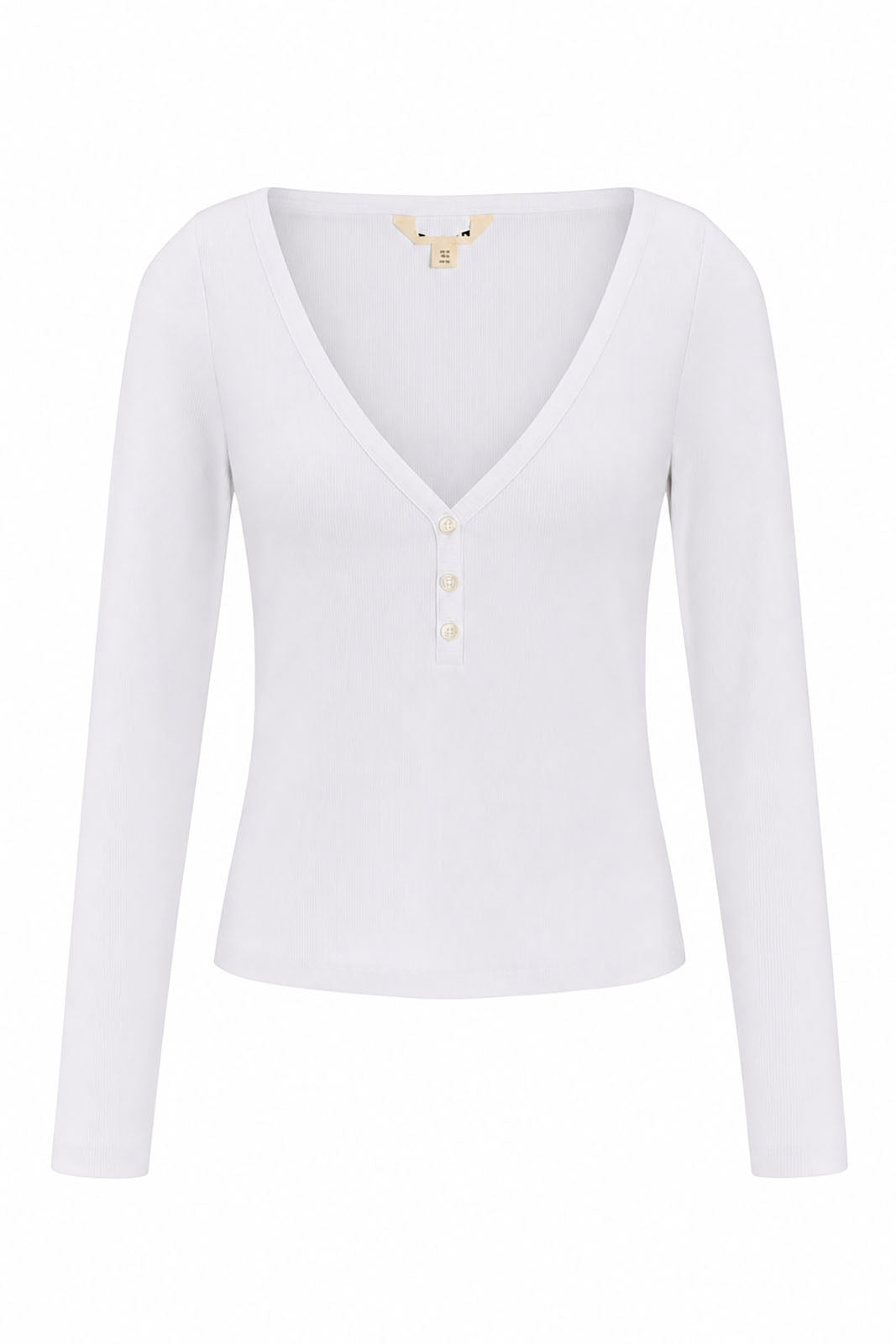 White Long Sleeve V-Neck Ribbed Top