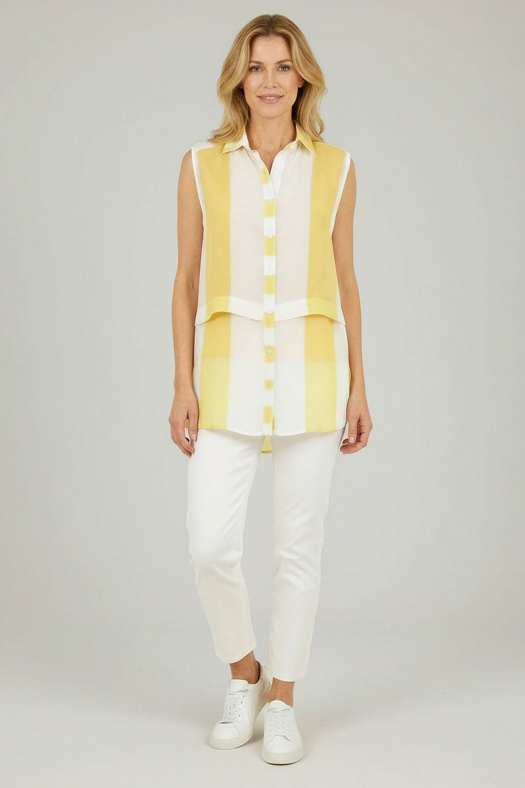 Striped Sleeveless Chiffon Blouse
