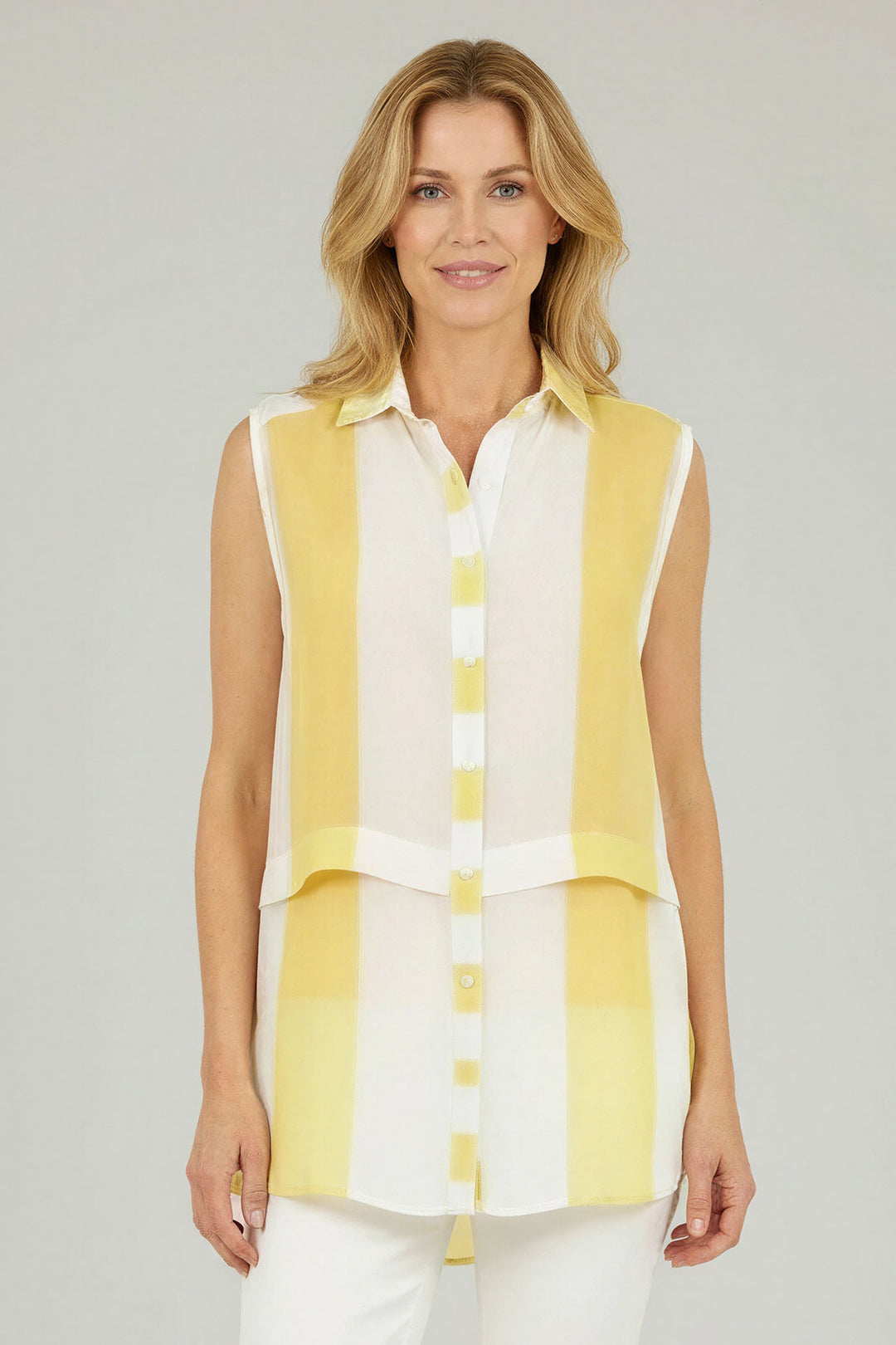 Striped Sleeveless Chiffon Blouse