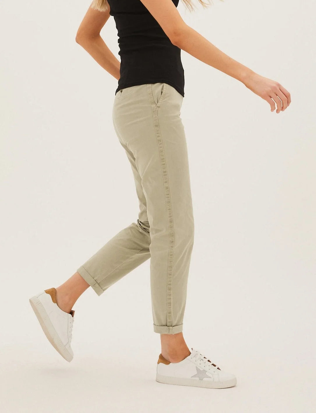 M&S Ankle Grazer Chino Trousers Beige / 8 / Reg