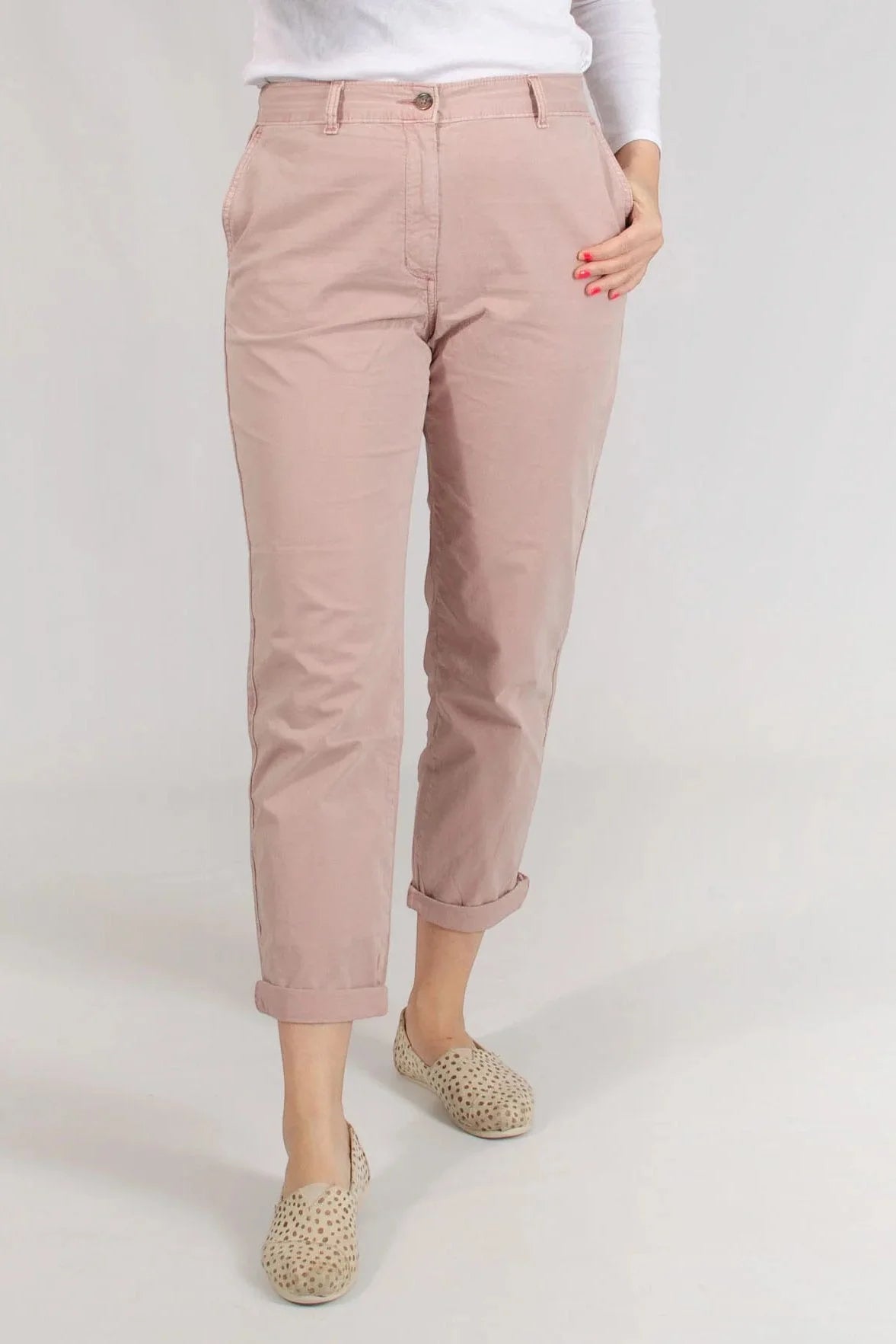M&S Ankle Grazer Chino Trousers Dusky Pink / 8 / Reg