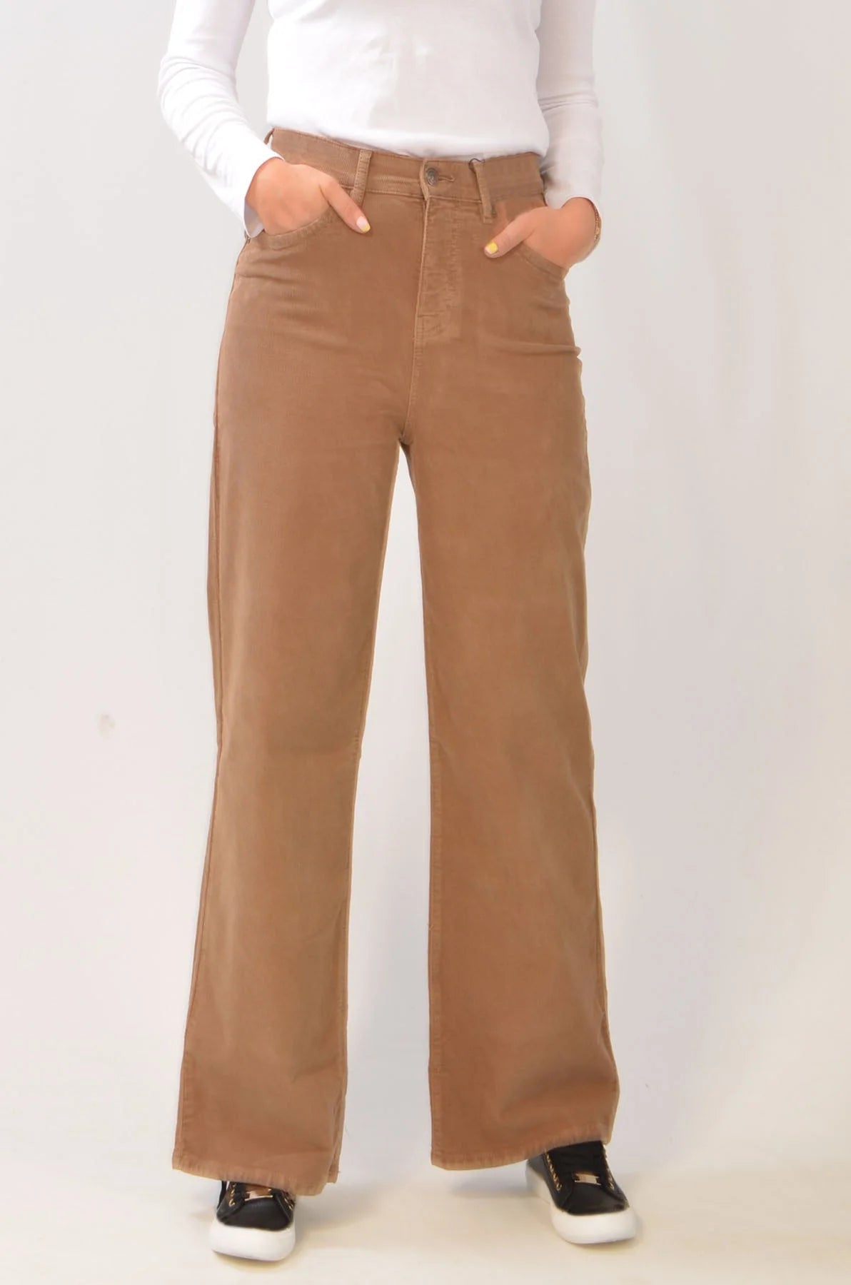 M&S Autograph High Waisted Flare Corduroy Trousers Tan / 8