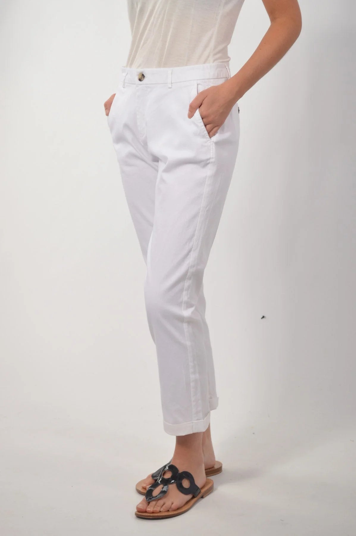 Benetton Cropped Cotton Chino Trousers White / 4