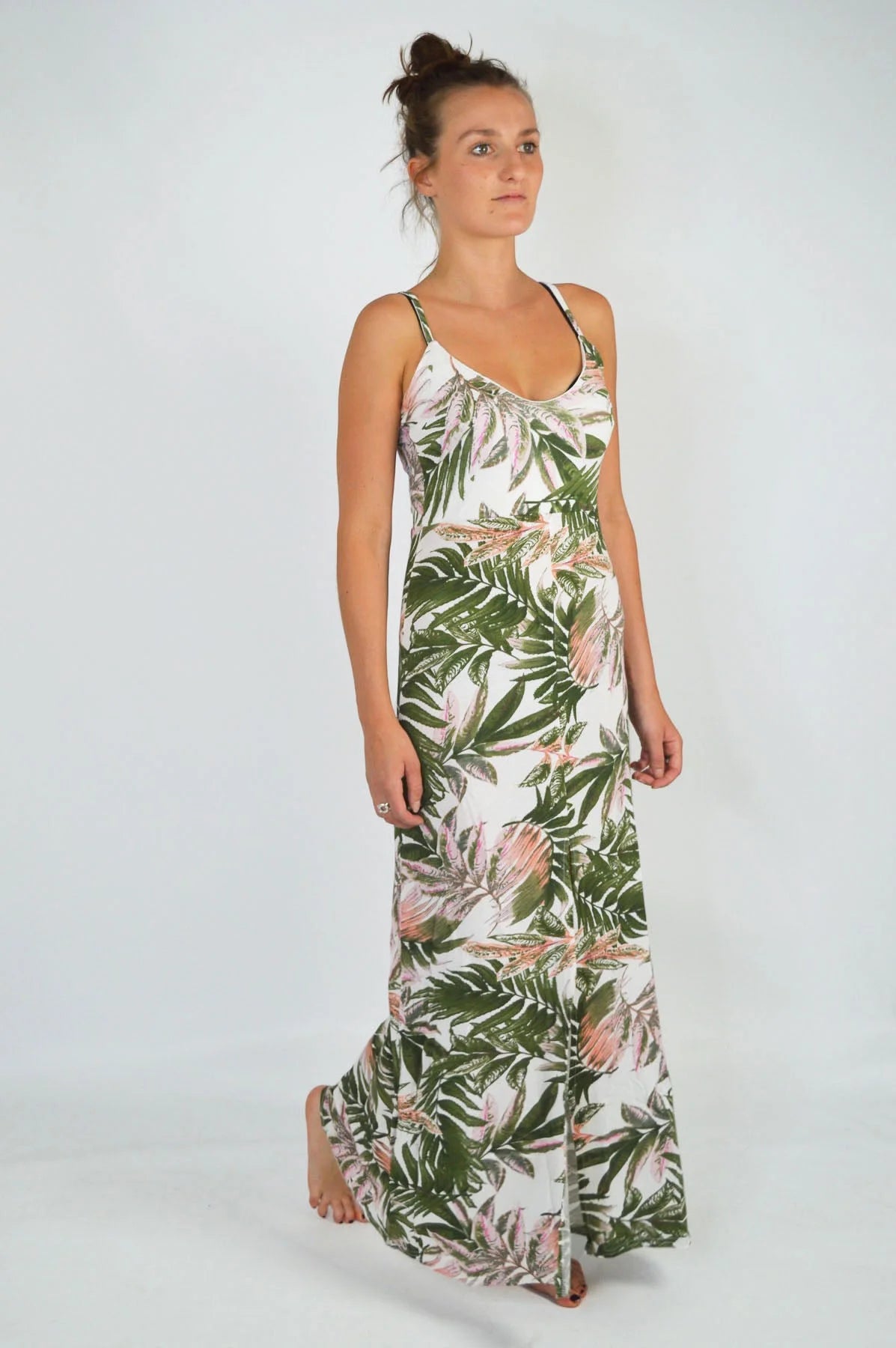 Boohoo Palm Print Jersey Maxi Dress Ivory/Green / 4