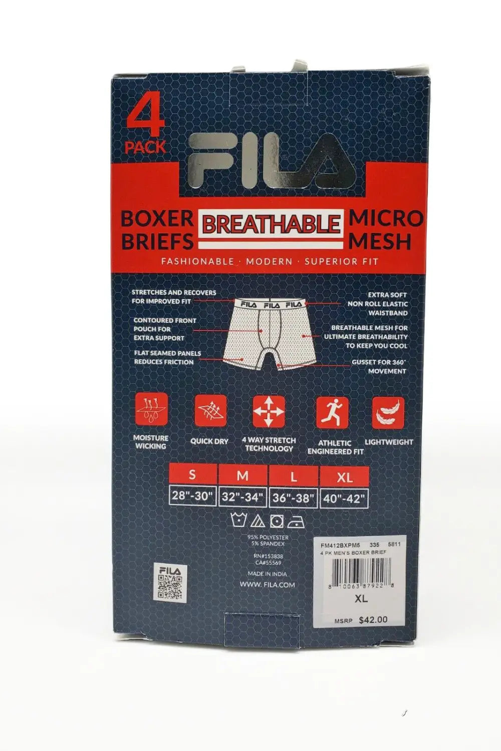 Fila Breathable Boxer Briefs 4 Pack