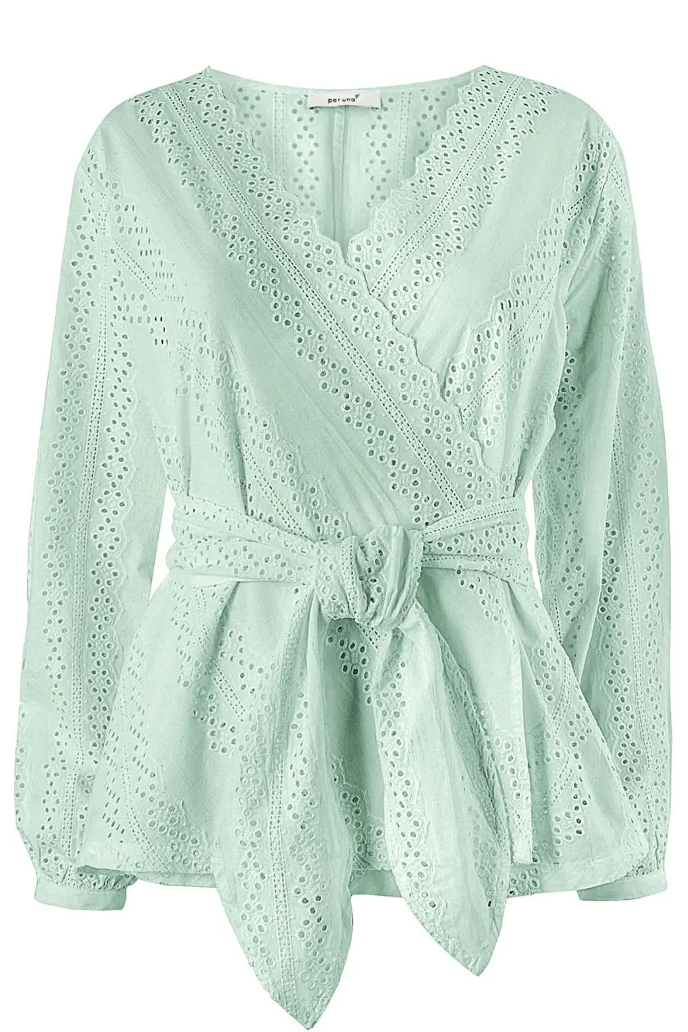 M&S Per Una Broderie Anglais Wrap Blouse Pale Green / 8