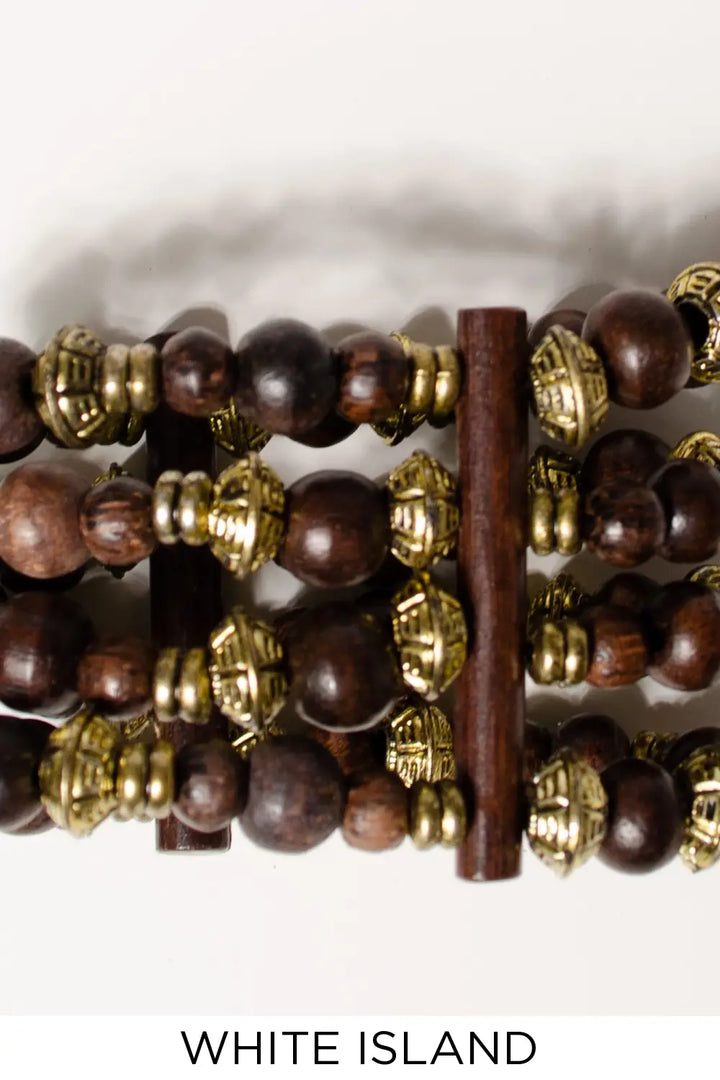 White Island Brown Gold Beaded Wide Bangle