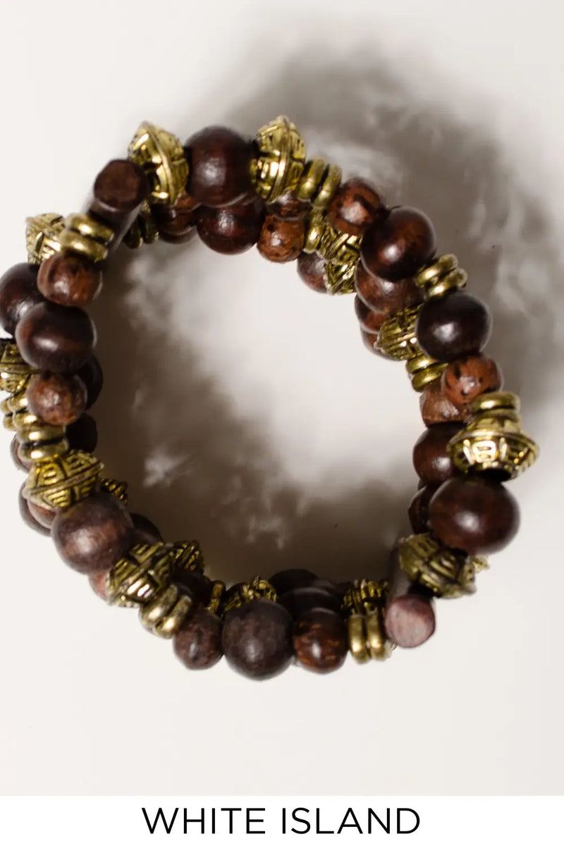 White Island Brown Gold Beaded Wide Bangle