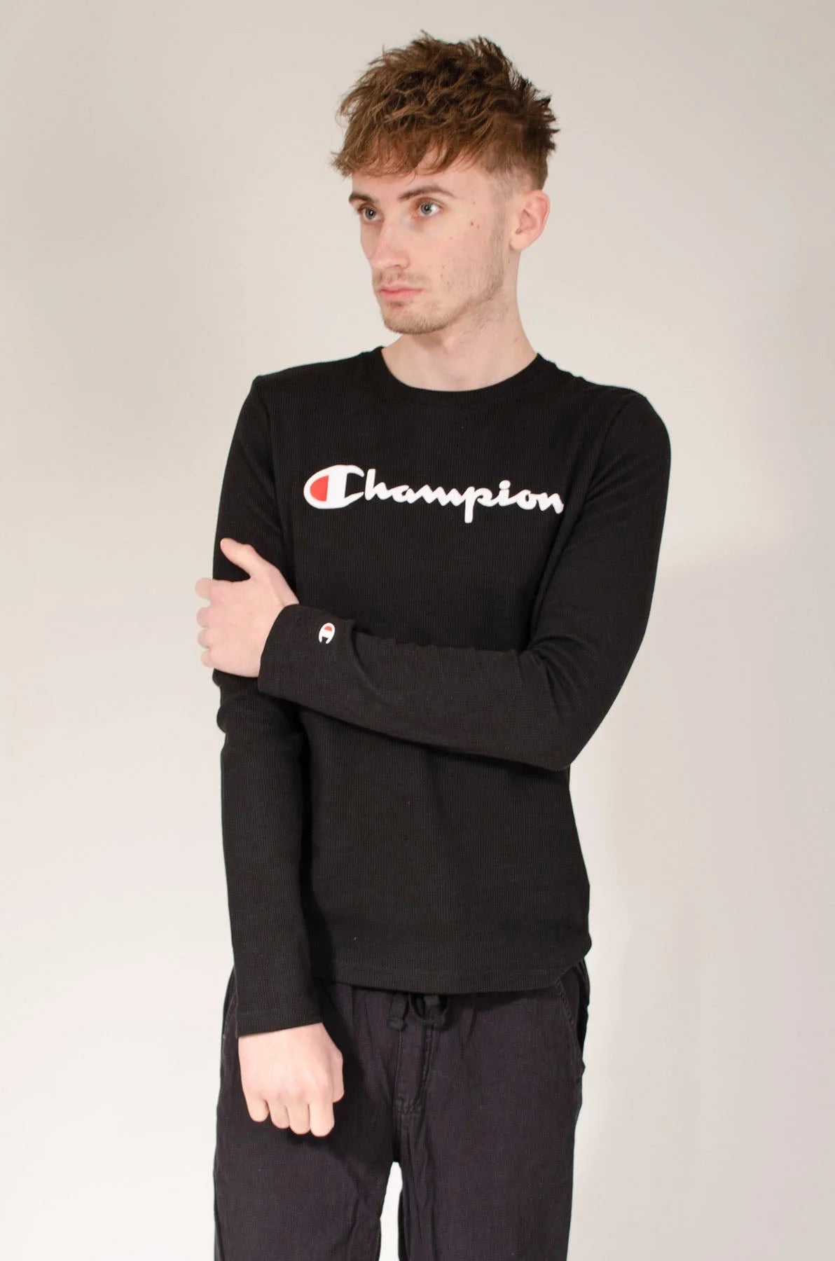 Champion Cotton Waffle Long Sleeve Top Black / L