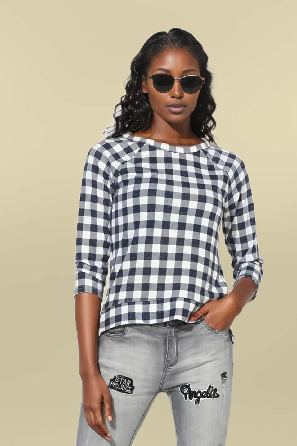 M&S Check Gingham Top Navy / 6