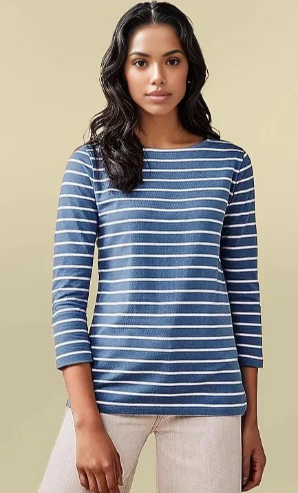 Crew Clothing Striped 3/4 Sleeve Top
