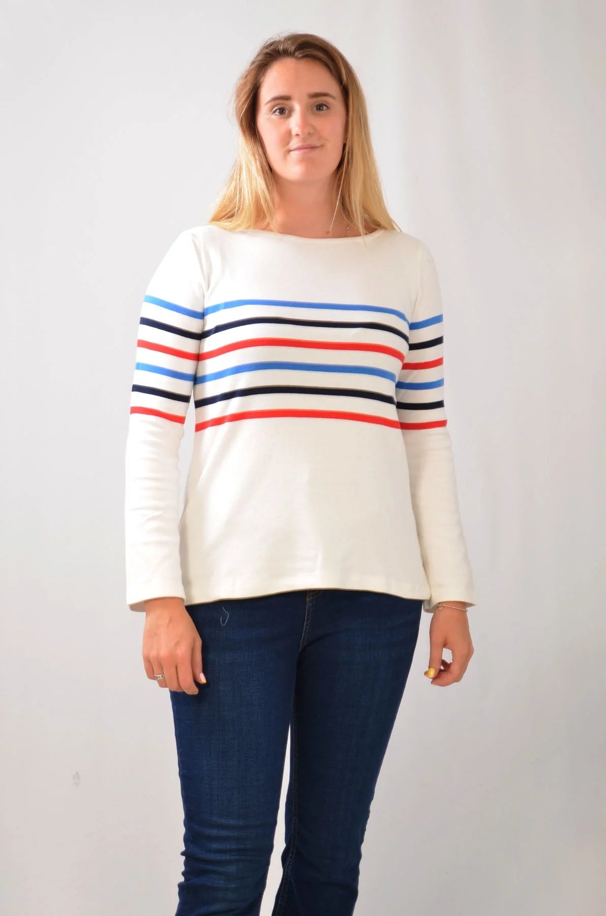 Crew Clothing Striped Cotton Top Ivory Multi / 8