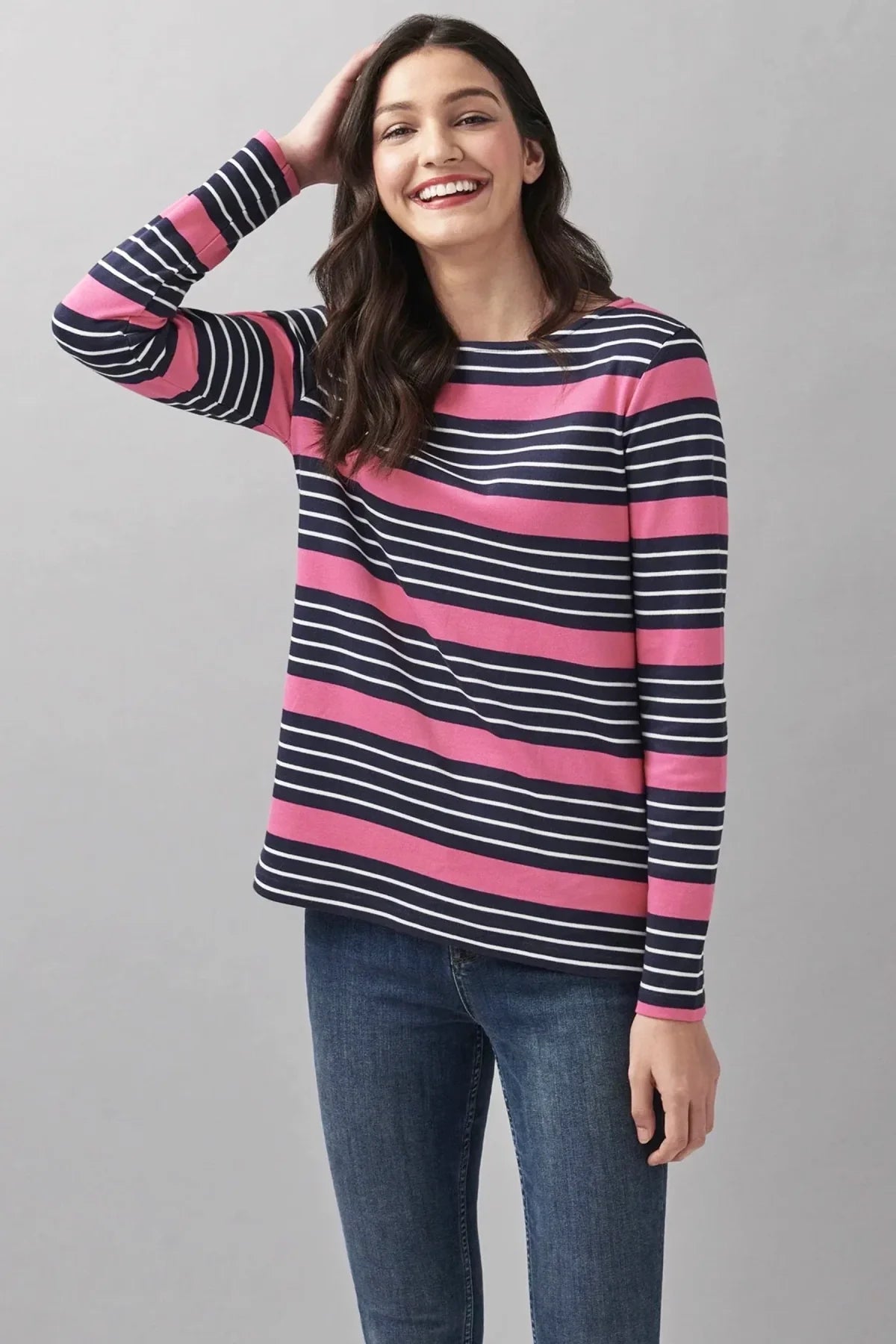 Crew Clothing Striped Cotton Top Navy/Pink / 8