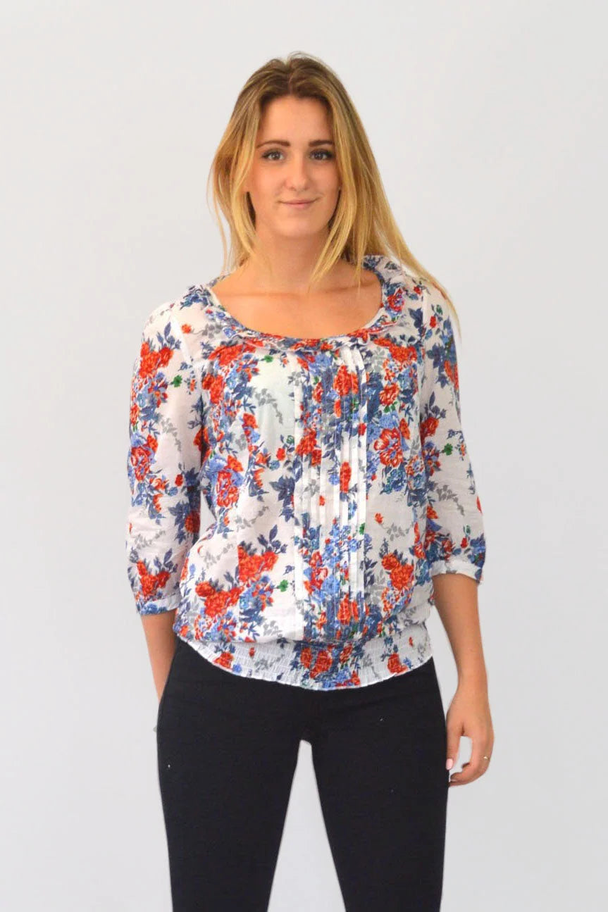 Dorothy Perkins Floral Gipsy Blouse Ivory/Red/Blue / 8