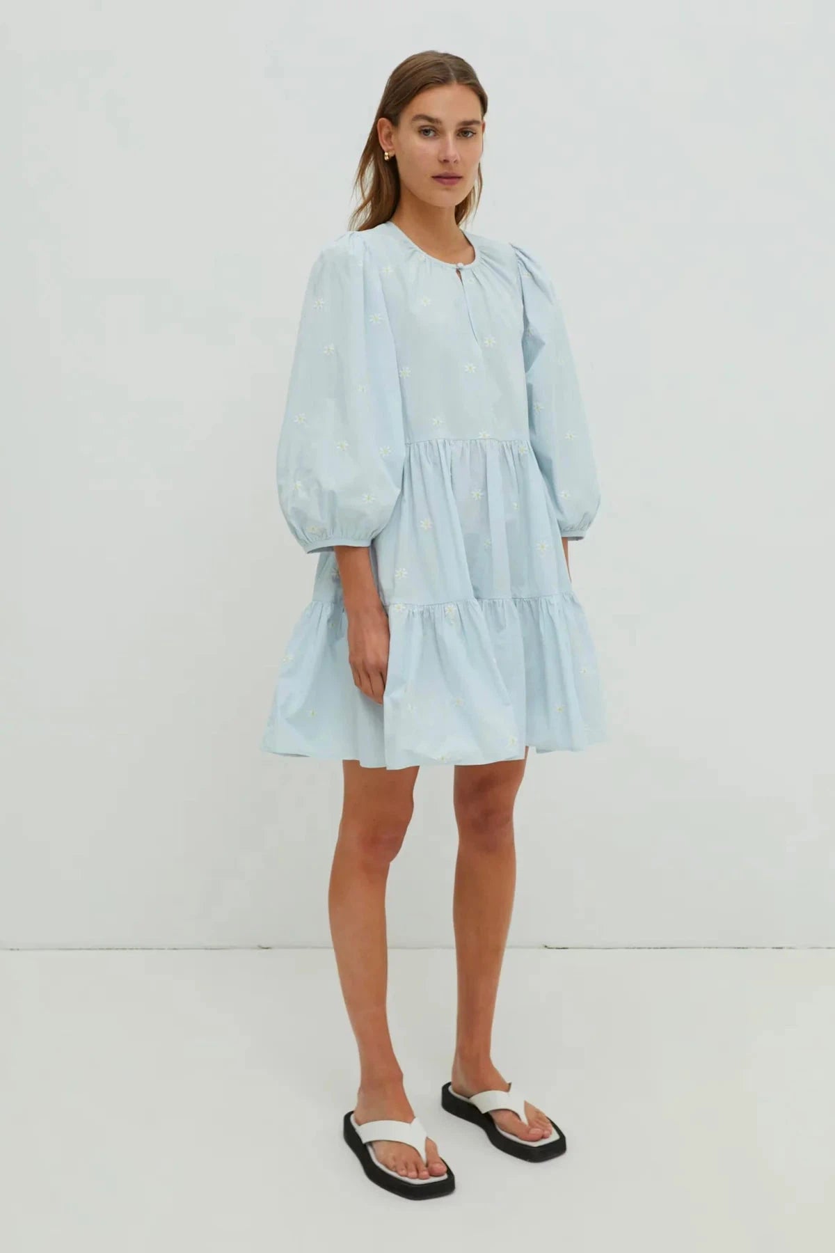 Edited Daisy Embroidered Tiered Dress Pale Blue / 8