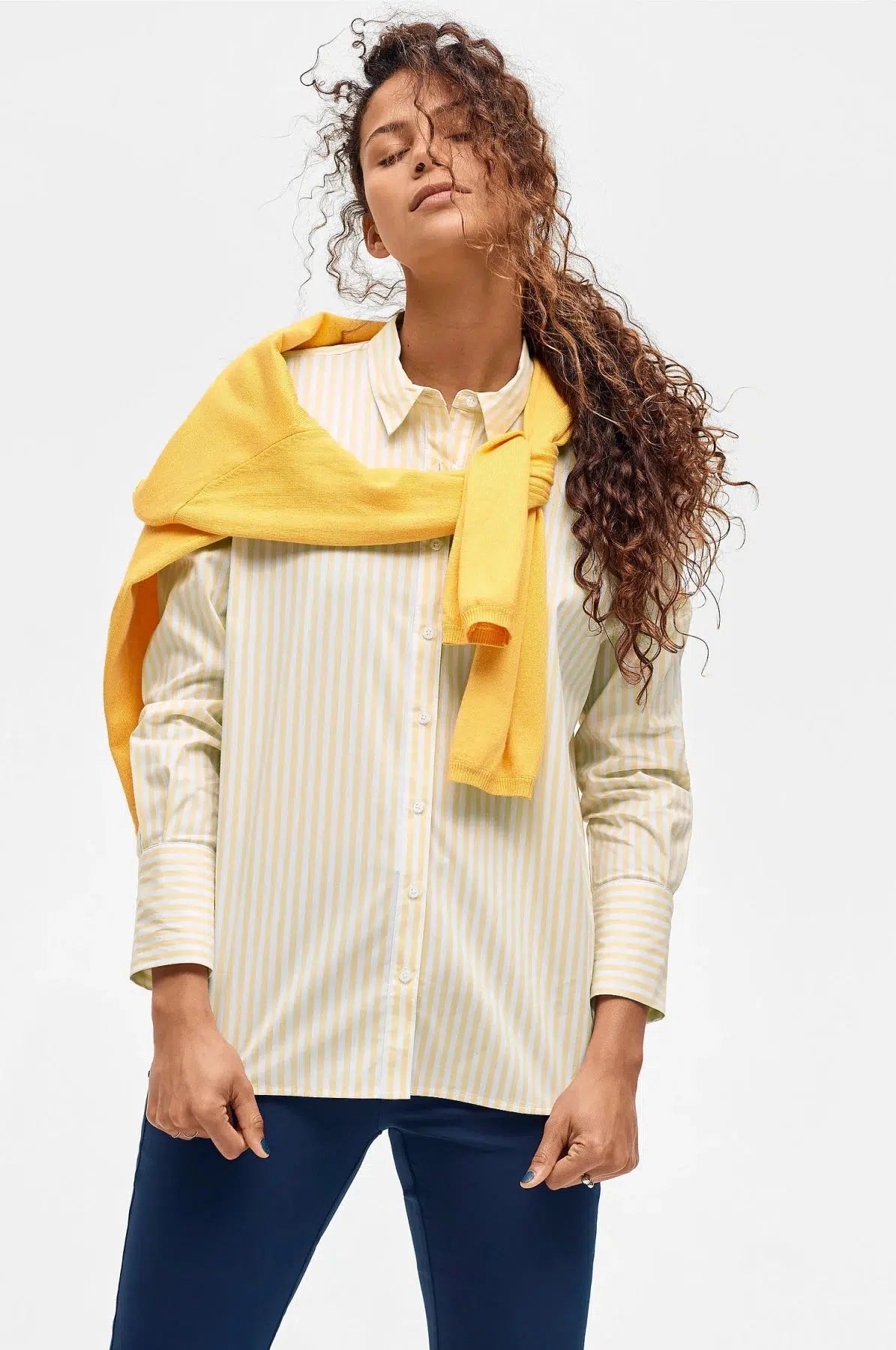 ELLOS Striped Cotton Shirt Pale Yellow / 16