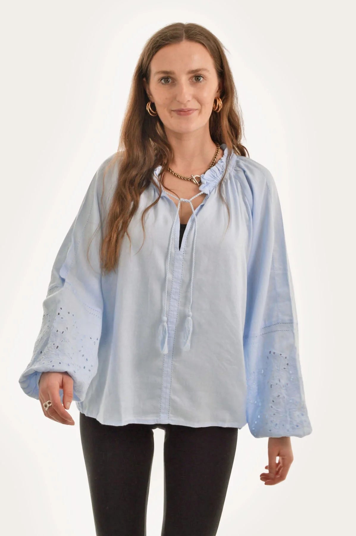 H&M Embroidered Cotton Boho Blouse Blue / 8