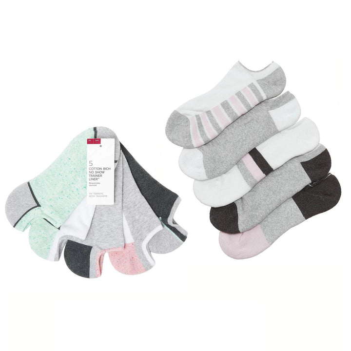 Comfort Grey Mix Trainer Liner Socks 5 Pack