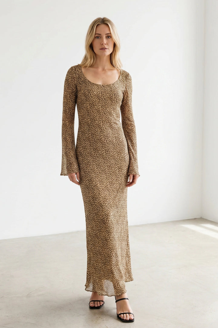 Animal Print Long Sleeve Floaty Maxi Dress