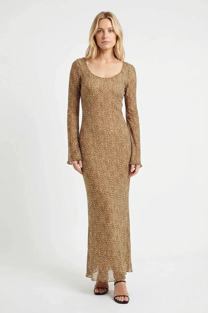Animal Print Long Sleeve Floaty Maxi Dress
