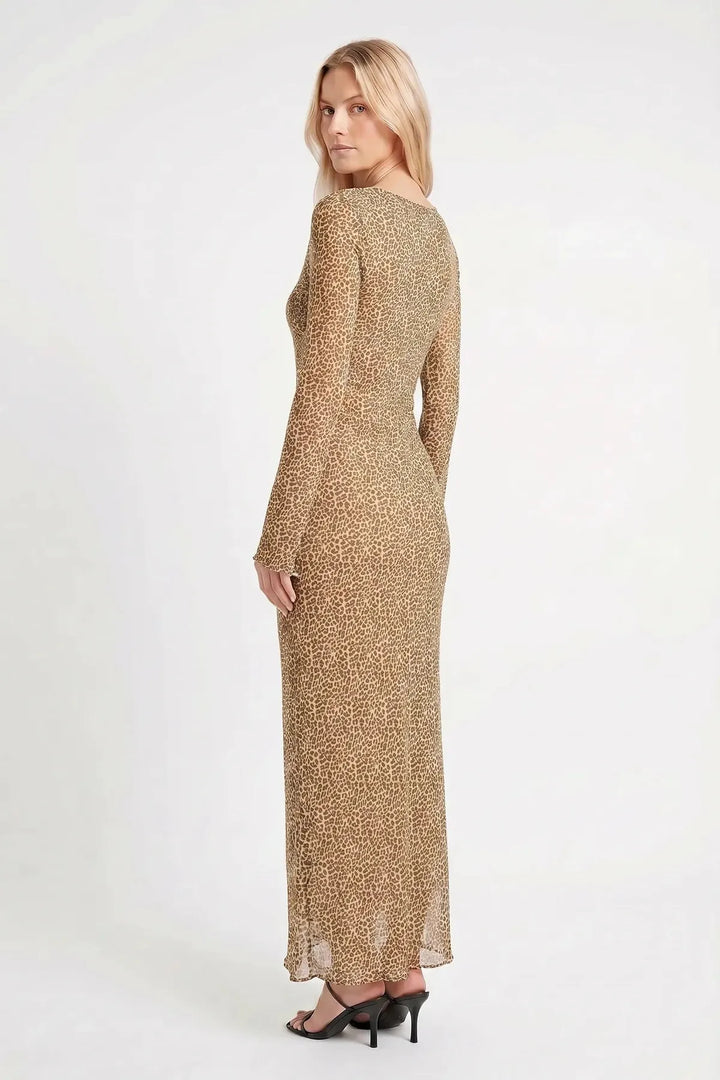 Animal Print Long Sleeve Floaty Maxi Dress