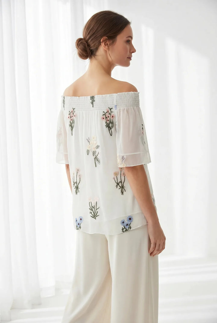 White Floral Embroidered Bandeau Top
