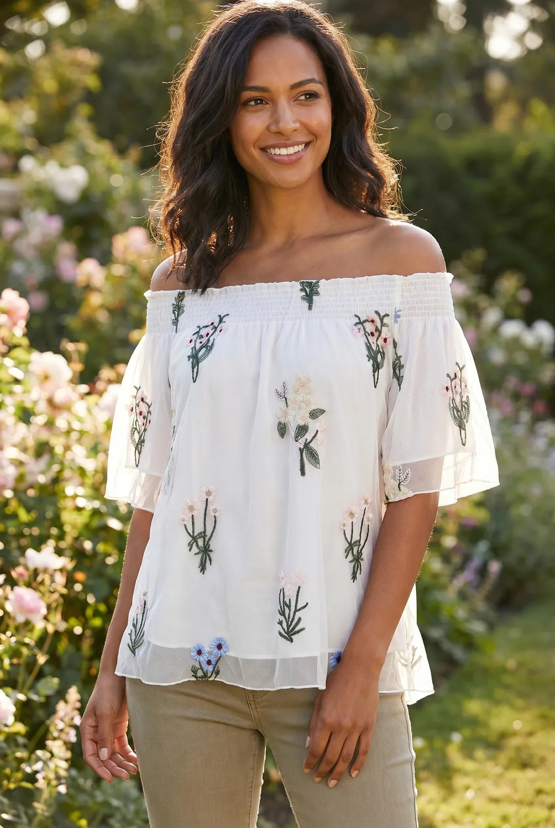 White Floral Embroidered Bandeau Top