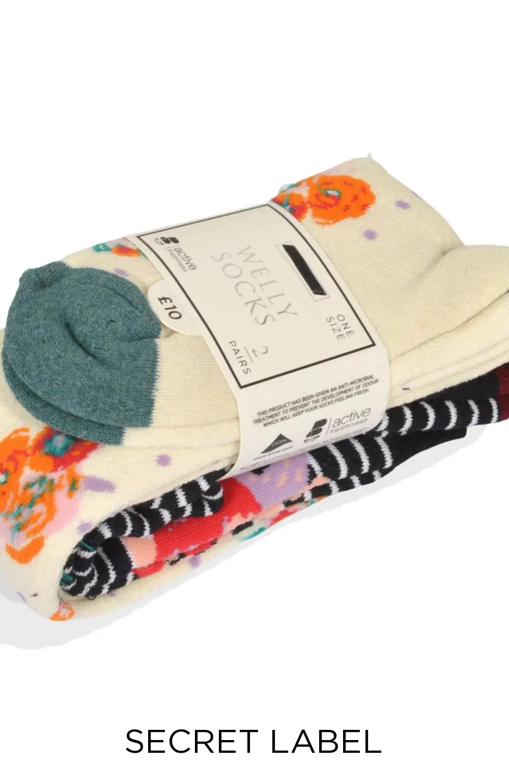 Secret Label Floral Print Welly Socks 2 Pack Navy/Ivory /