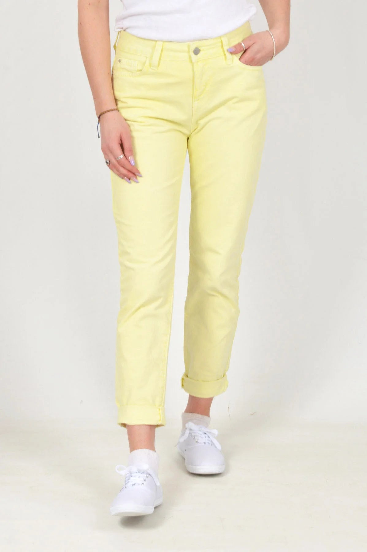 M&S Girlfriend Cropped Roll Hem Jeans Lemon / 6 / Reg