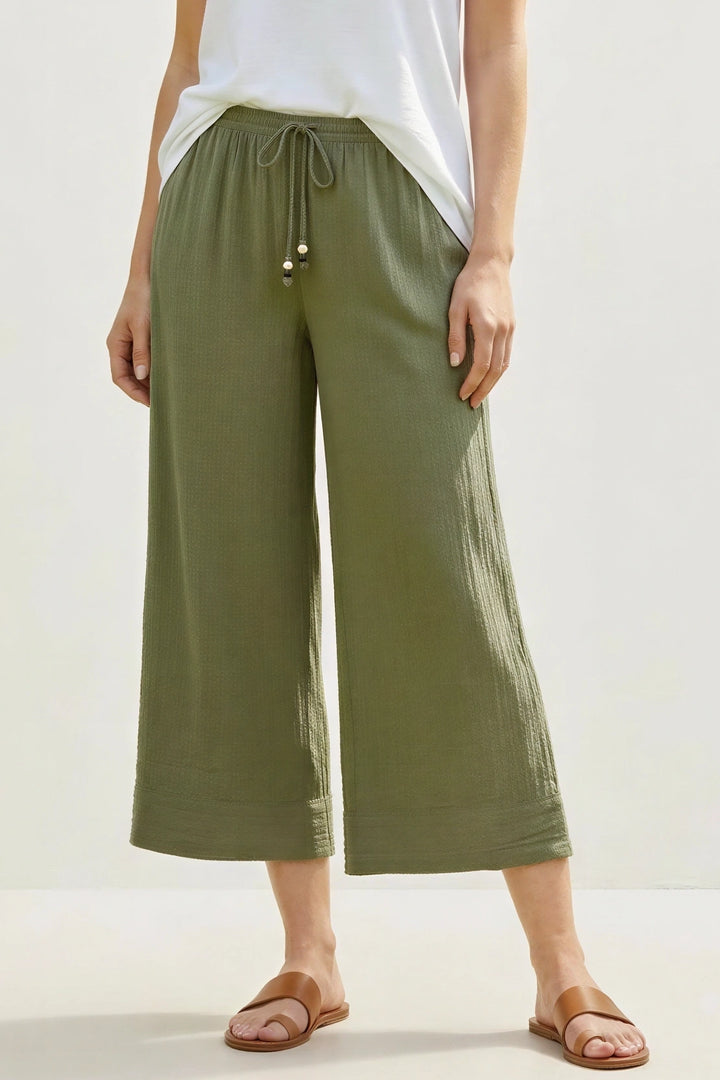 Per Una Khaki Crinkle Texture Wide Leg Culottes