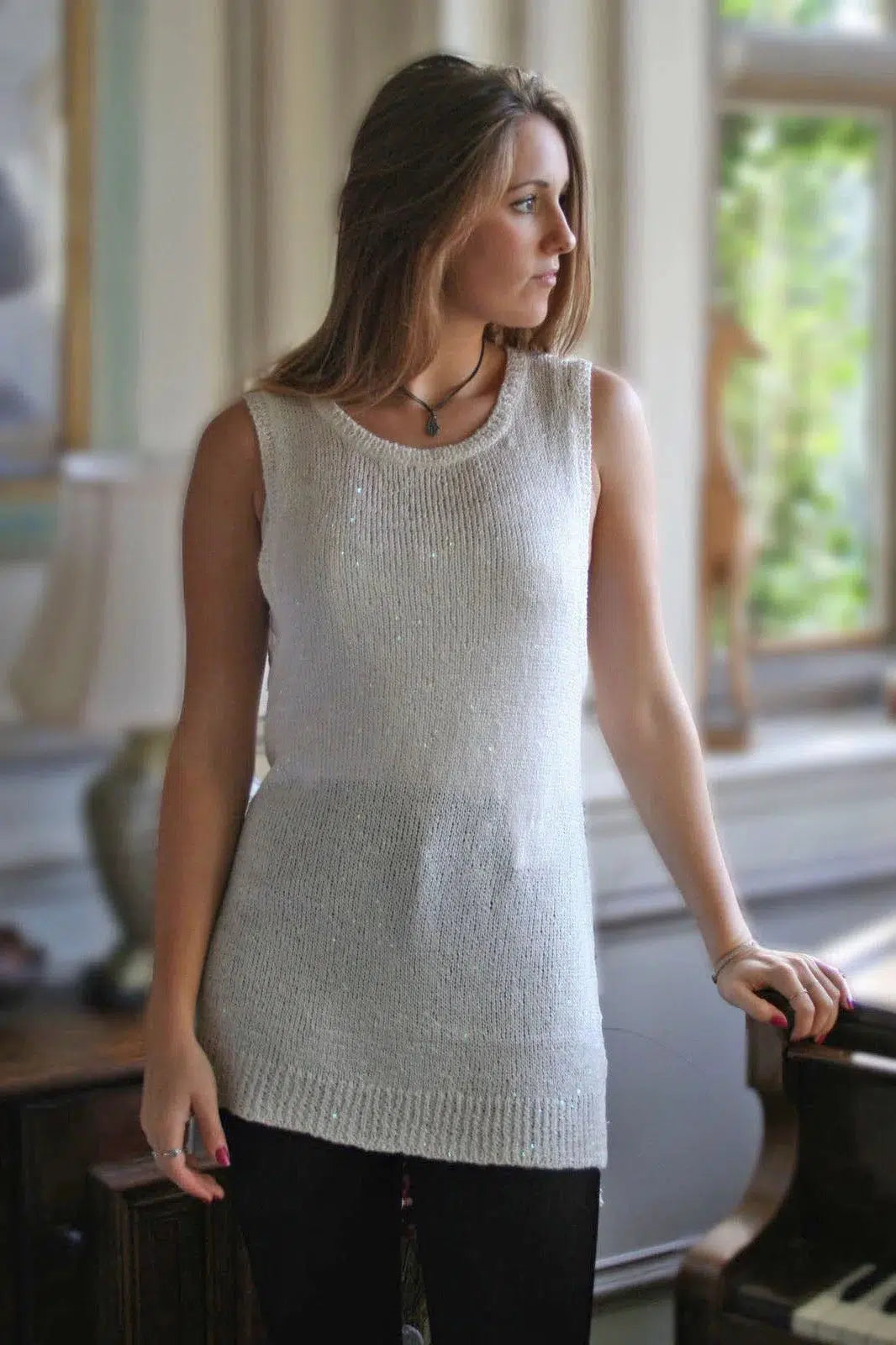 Innocence Sparkle Sequin Knit Sleeveless Long Top