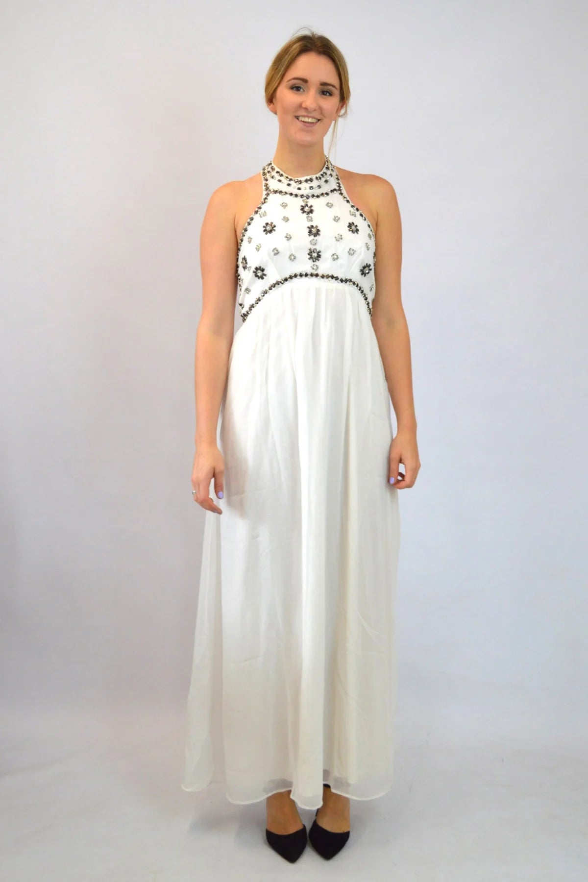 Jane Norman Diamante Halterneck Maxi Dress White / 8